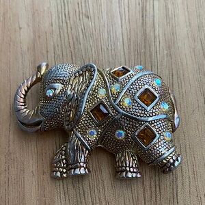 Fabulous Vintage Rhinestone Elephant Brooch Pin Whimsical Lucky Trunk Up